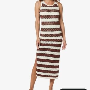 Striped Brown and Cream Sleeveless Dress
